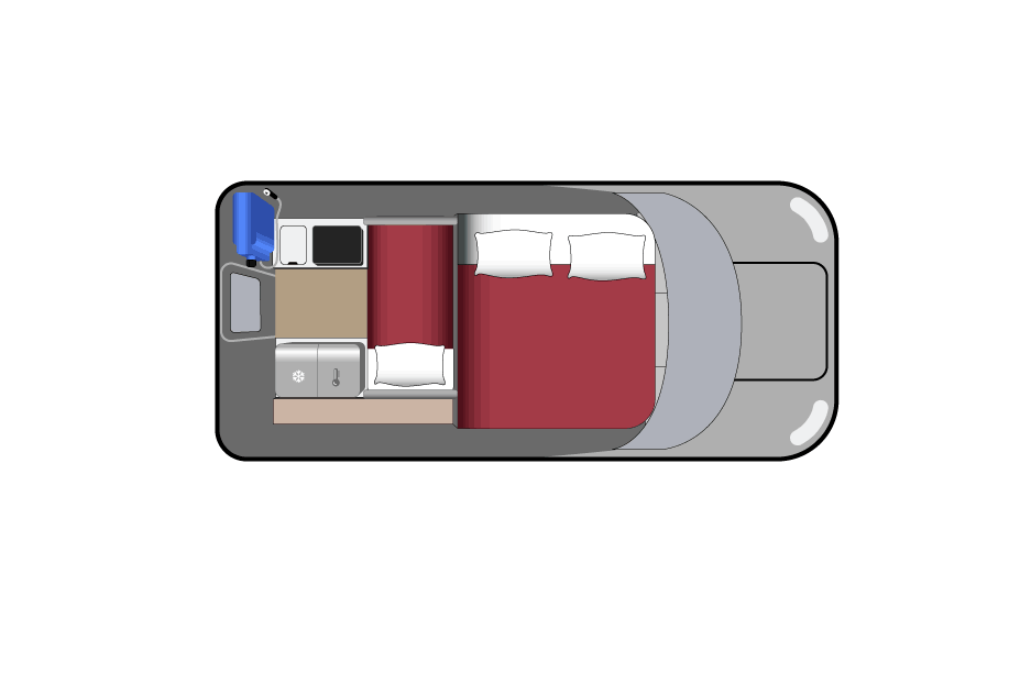 Floorplan bei Nacht des Truck Camper Scout